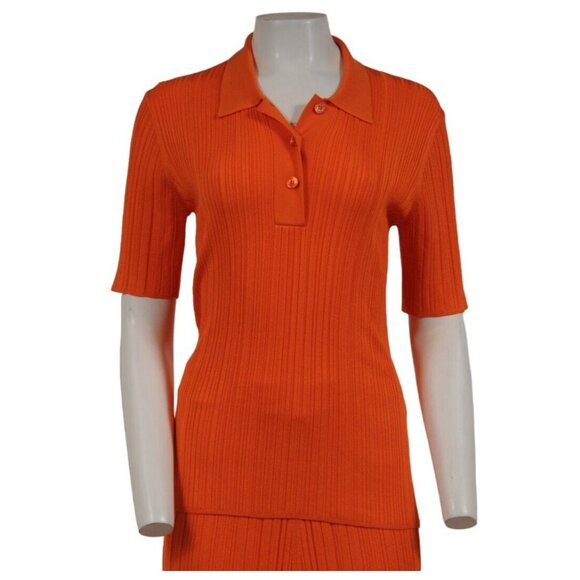 Joseph Womens Polo Skirt Pleated Set Satiny Rib Medium Orange Viscose Stretch - Picture 2 of 16